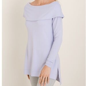 Chico's Zenergy Women 0 US 4/6 Lilac Foldover Neckline Cozy Brushed Fleece Tunic